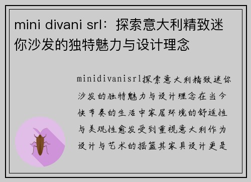 mini divani srl：探索意大利精致迷你沙发的独特魅力与设计理念